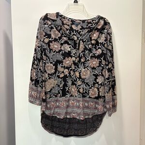 Lucky Brand Floral Black Women's Top Sz Md